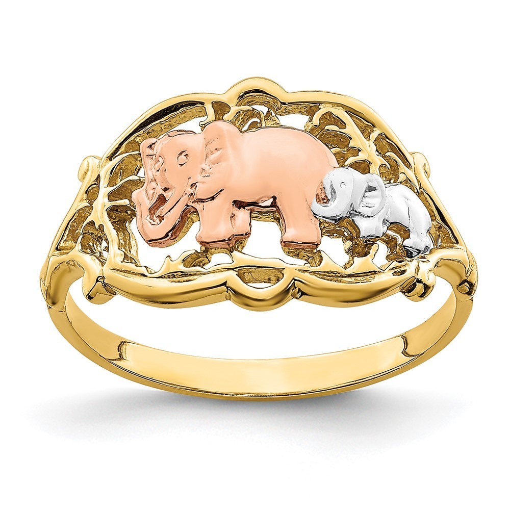 14k Two-Tone Genuine Gold w/ White RH Two Elephants Ring